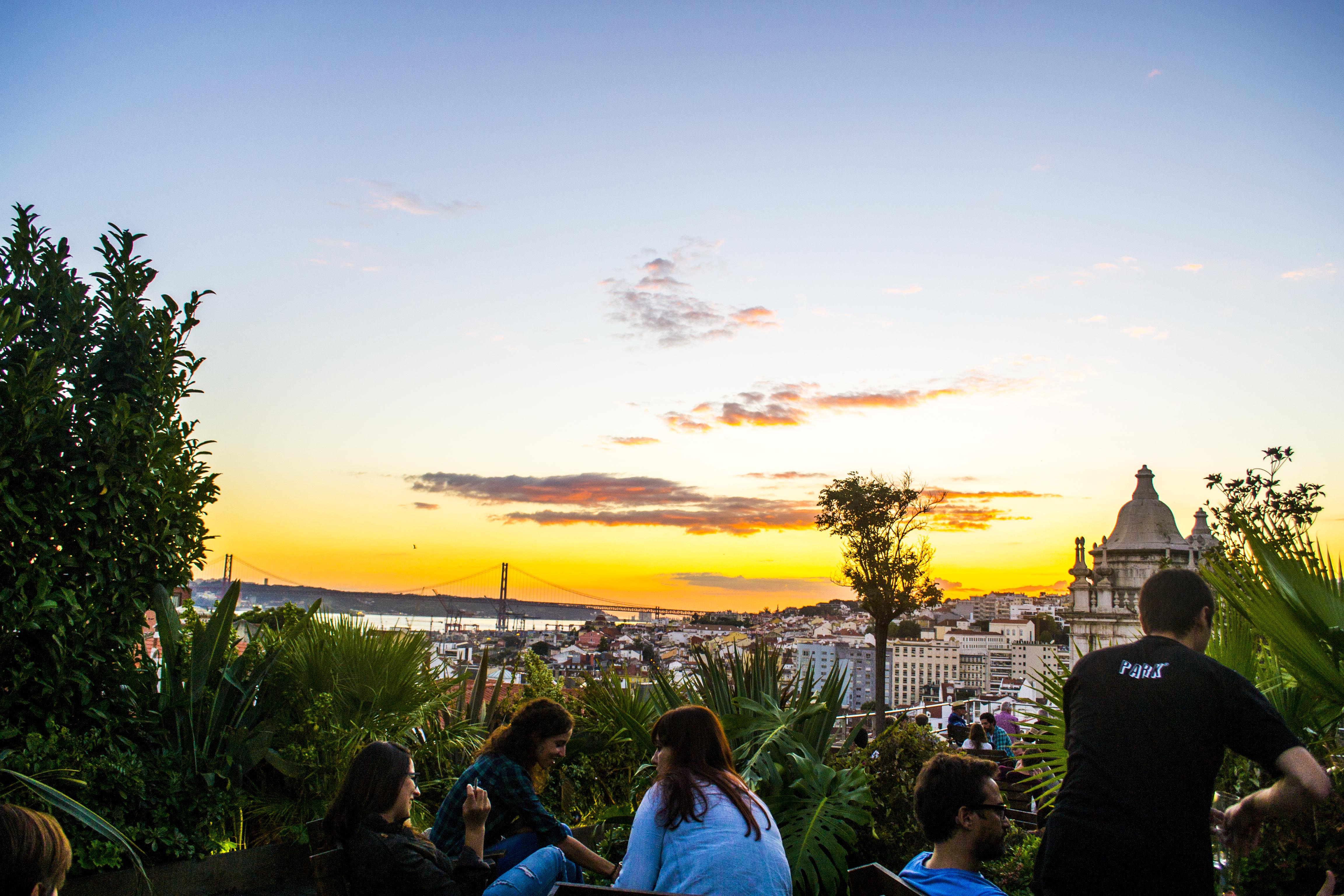 Lisbon sunset from a rooftop terrace
